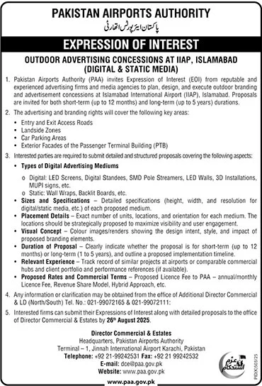 Pakistan Airports Authority Karachi Tender Notice